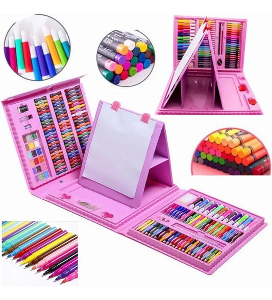 Maleta Set Arte Niños 208 Piezas Dibujo Portátil Rosado