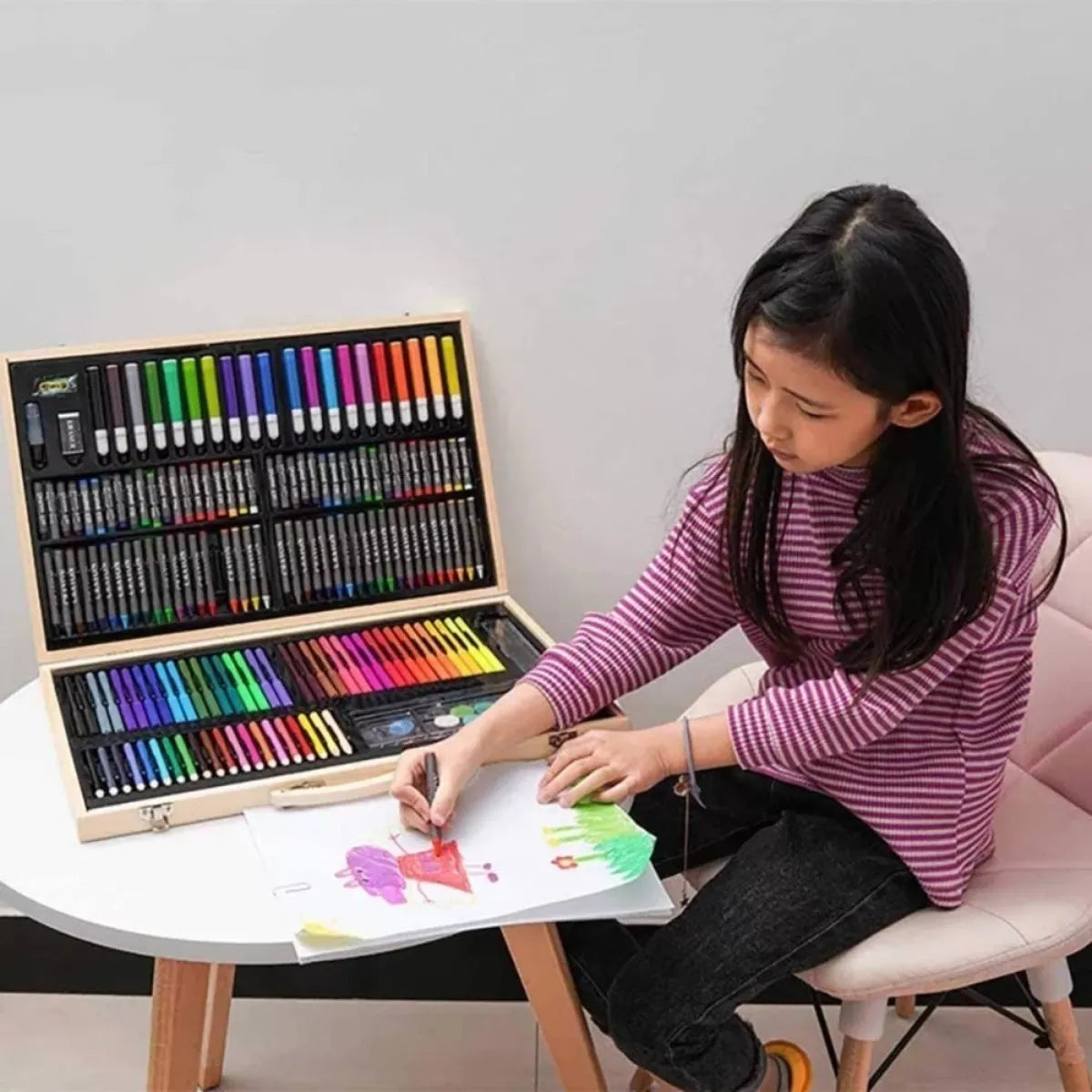 Maleta Set Arte 180 Pzas: Lápices Pintura Madera