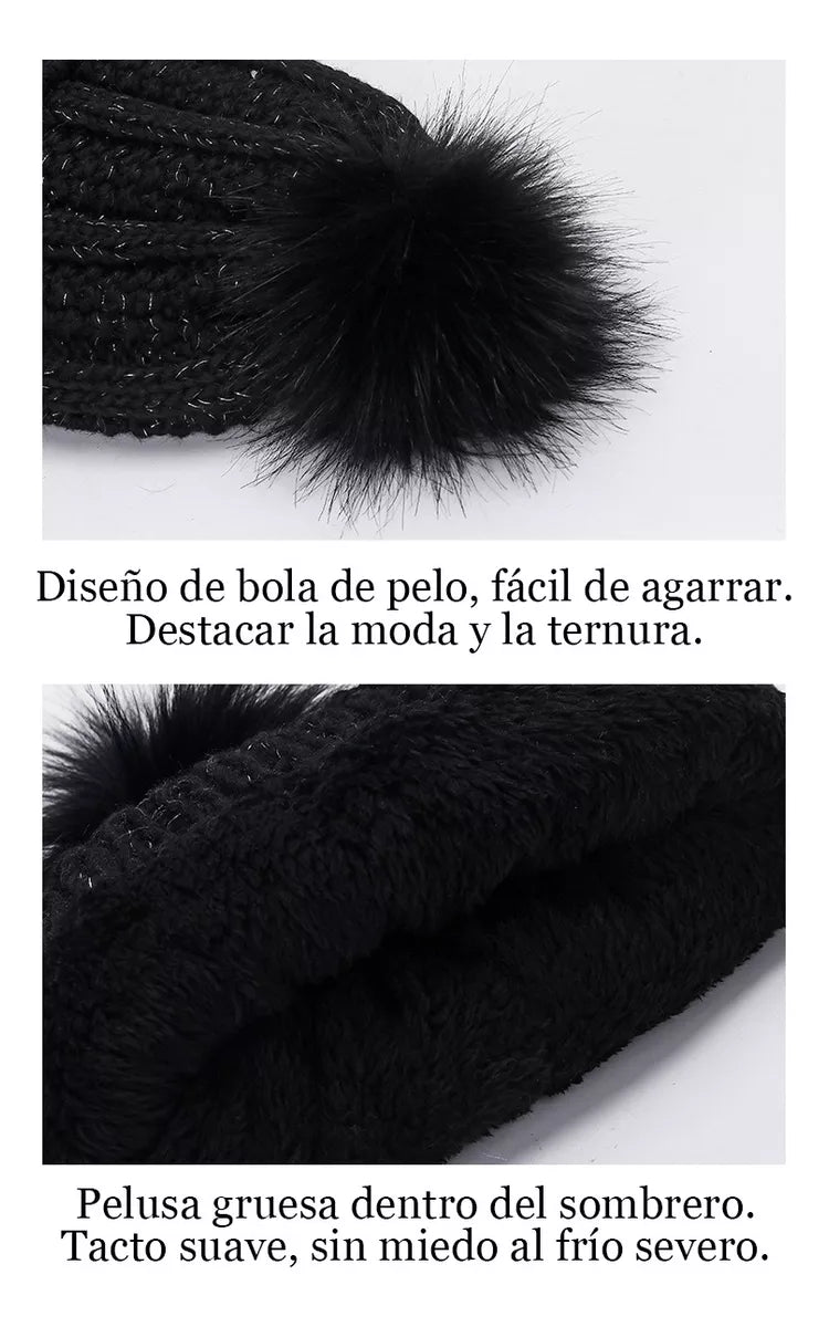 Set Gorro Lana Pompón + Cuello Chiporro Invierno