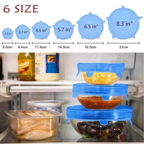Set 6 Tapas De Silicona Adaptable Para Alimentos Reutilizables
