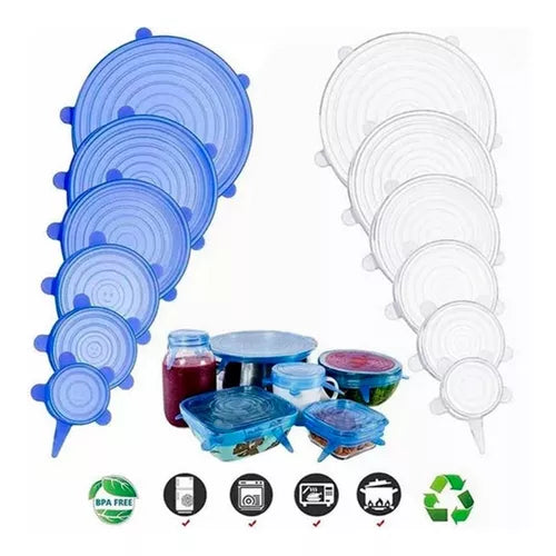 Set 6 Tapas De Silicona Adaptable Para Alimentos Reutilizables