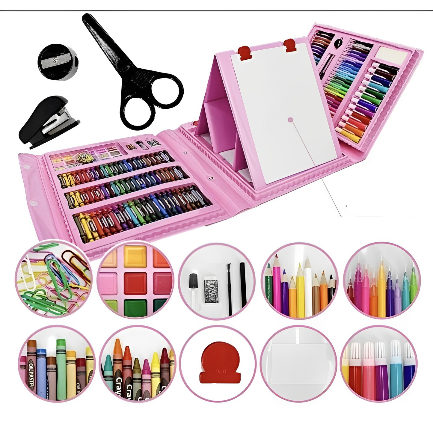 Maleta Set Arte Niños 208 Pzs Dibujo Grande Rosada