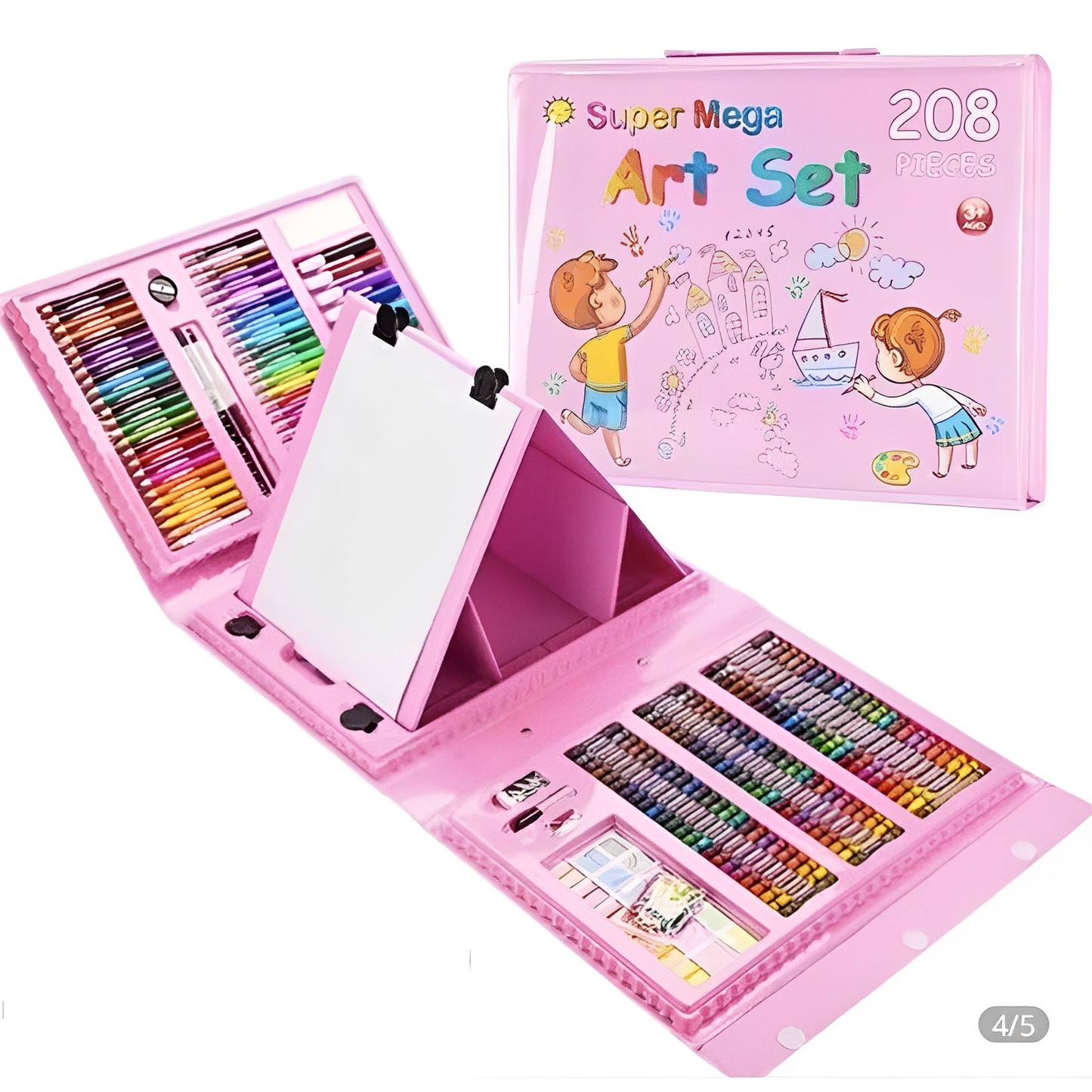Maleta Set Arte Niños 208 Pzs Dibujo Grande Rosada