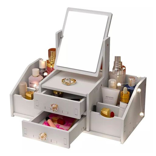 Organizador Maquillaje Multifuncional Espejo Cajón Cuadrado