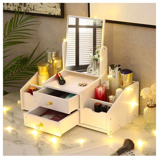Organizador Maquillaje Multifuncional Espejo Cajón Cuadrado