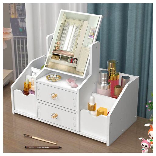 Organizador Maquillaje Multifuncional Espejo Cajón Cuadrado