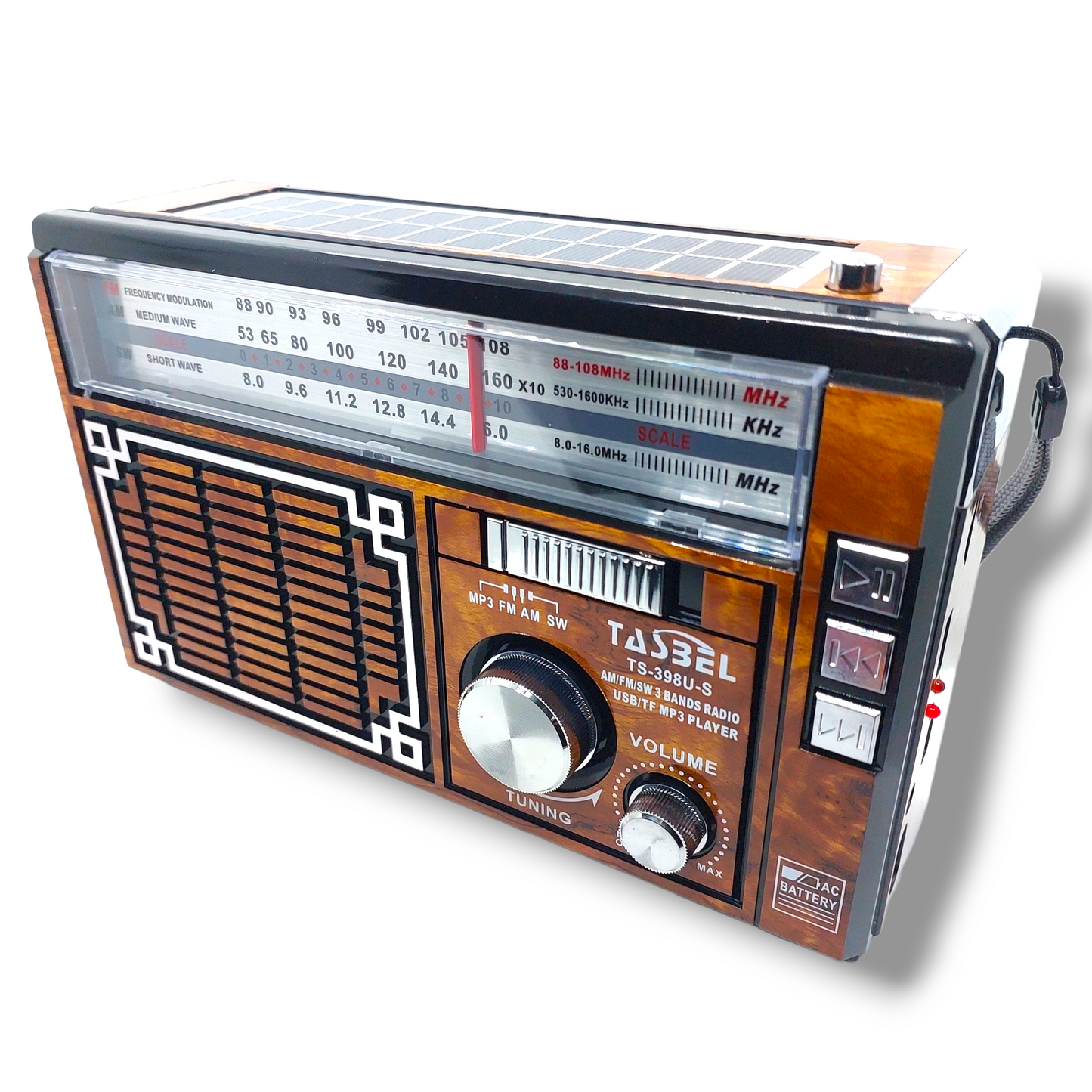 Radio Retro Solar Recargable AM/FM/SW MP3 MicroSD Cafe
