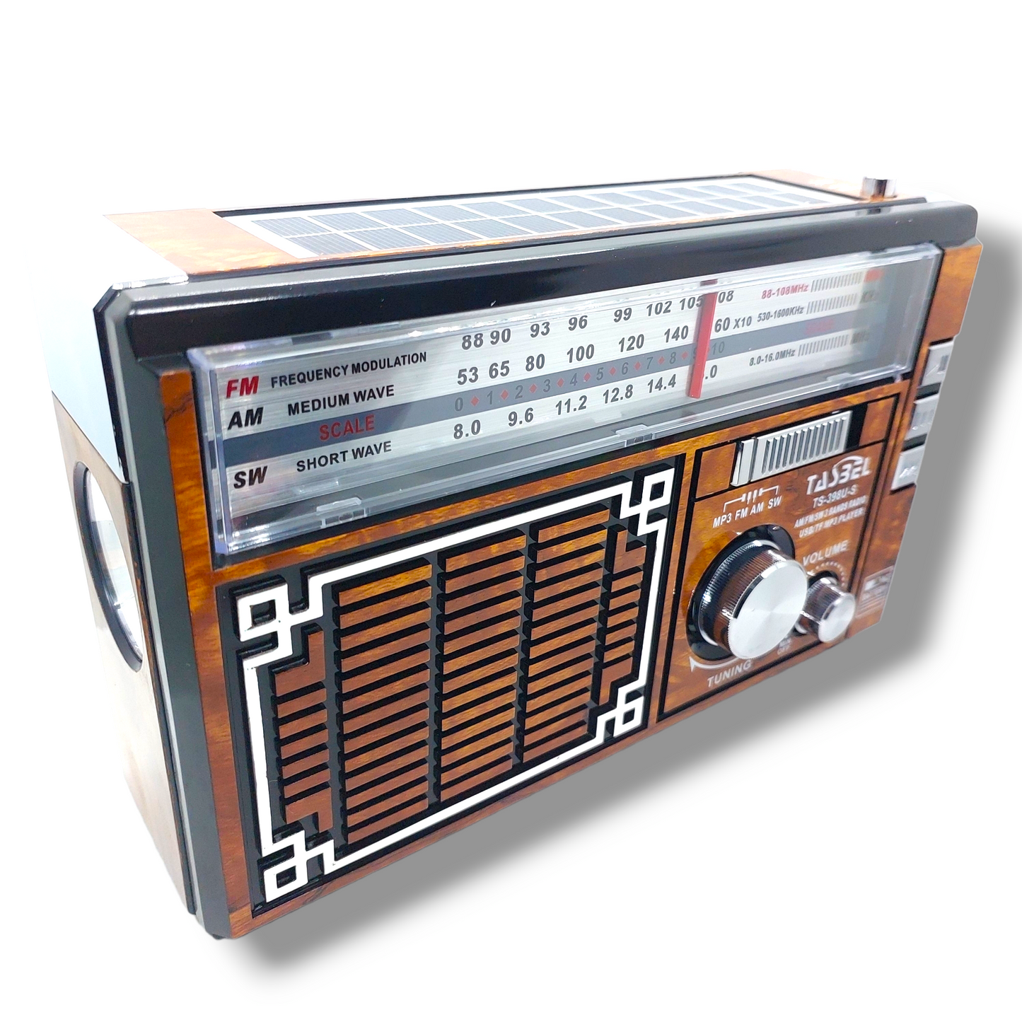 Radio Retro Solar Recargable AM/FM/SW MP3 MicroSD Cafe