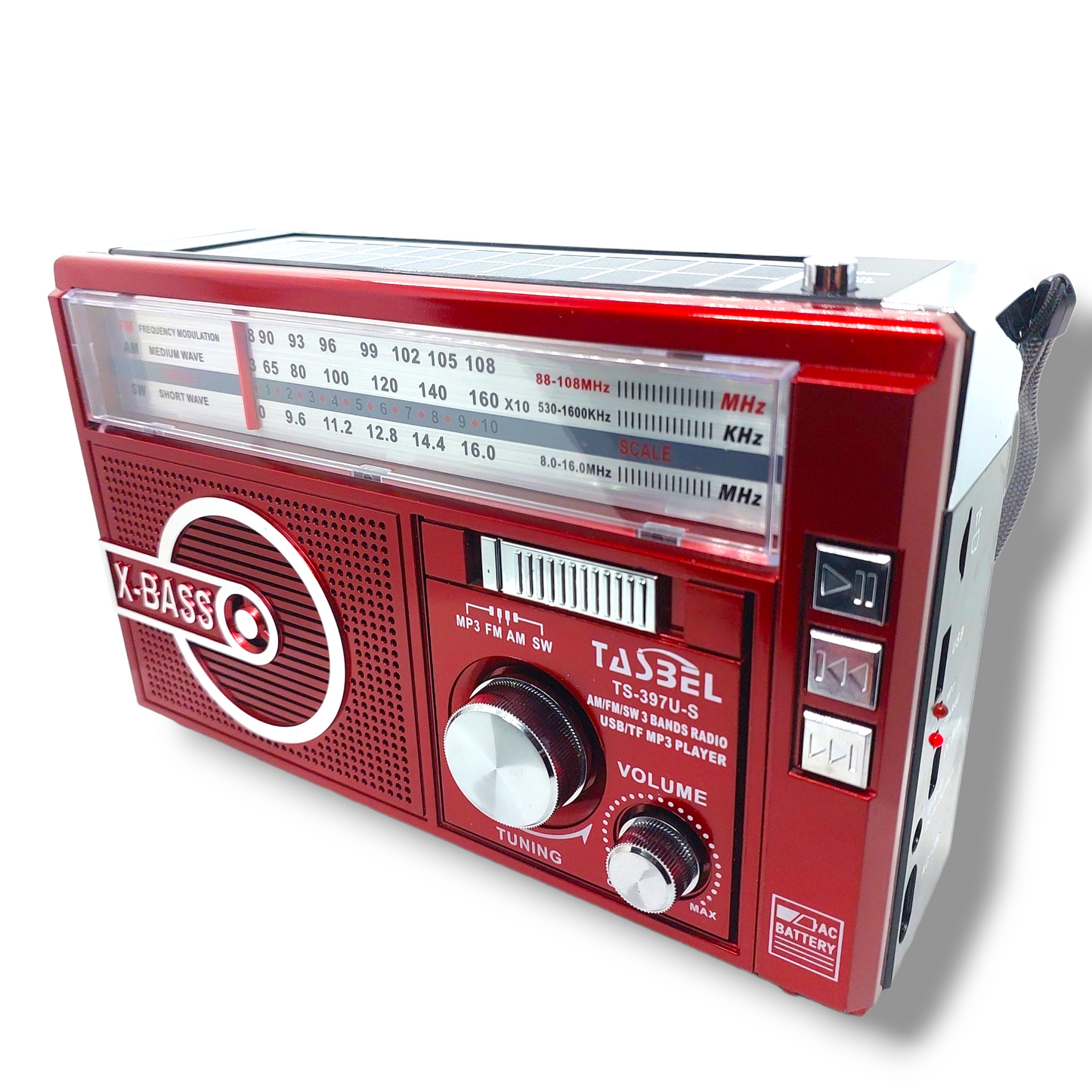 Radio Retro Solar Recargable AM/FM/SW MP3 MicroSD Roja