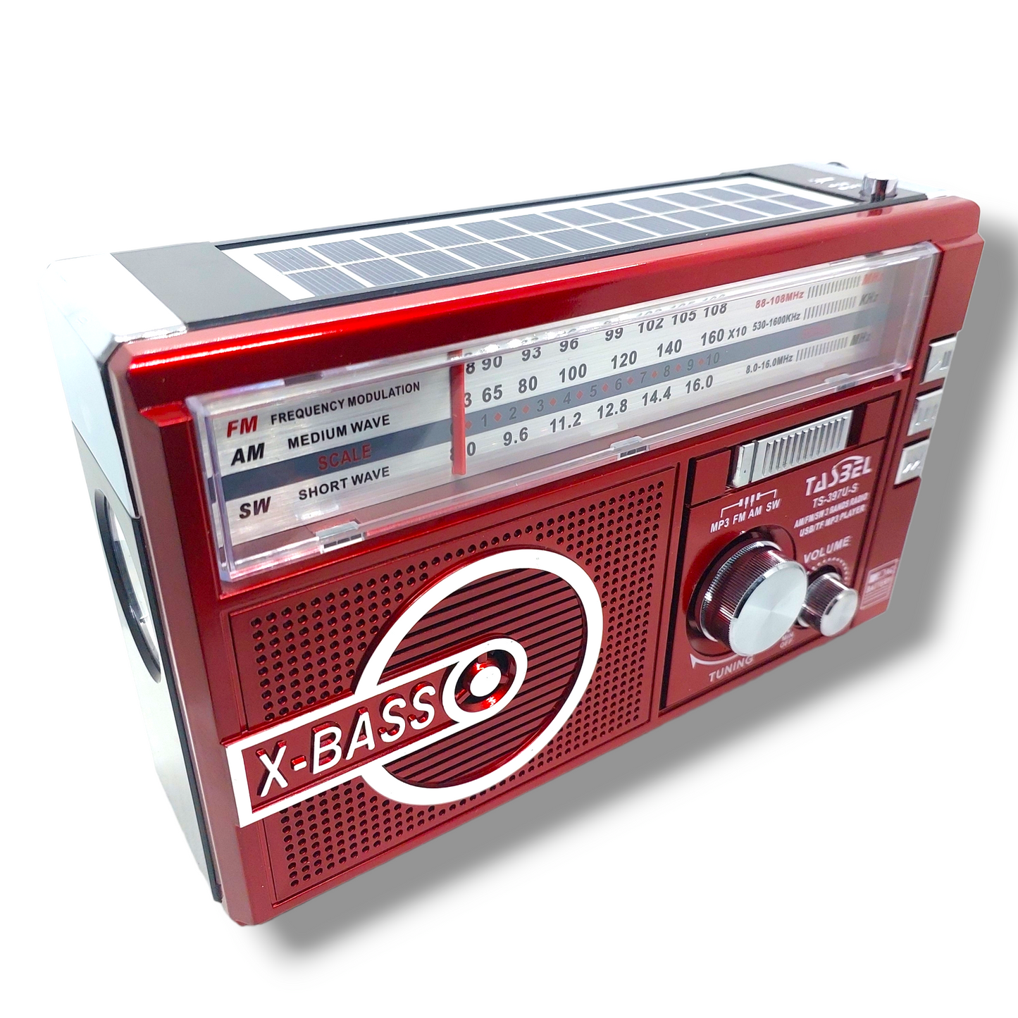 Radio Retro Solar Recargable AM/FM/SW MP3 MicroSD Roja
