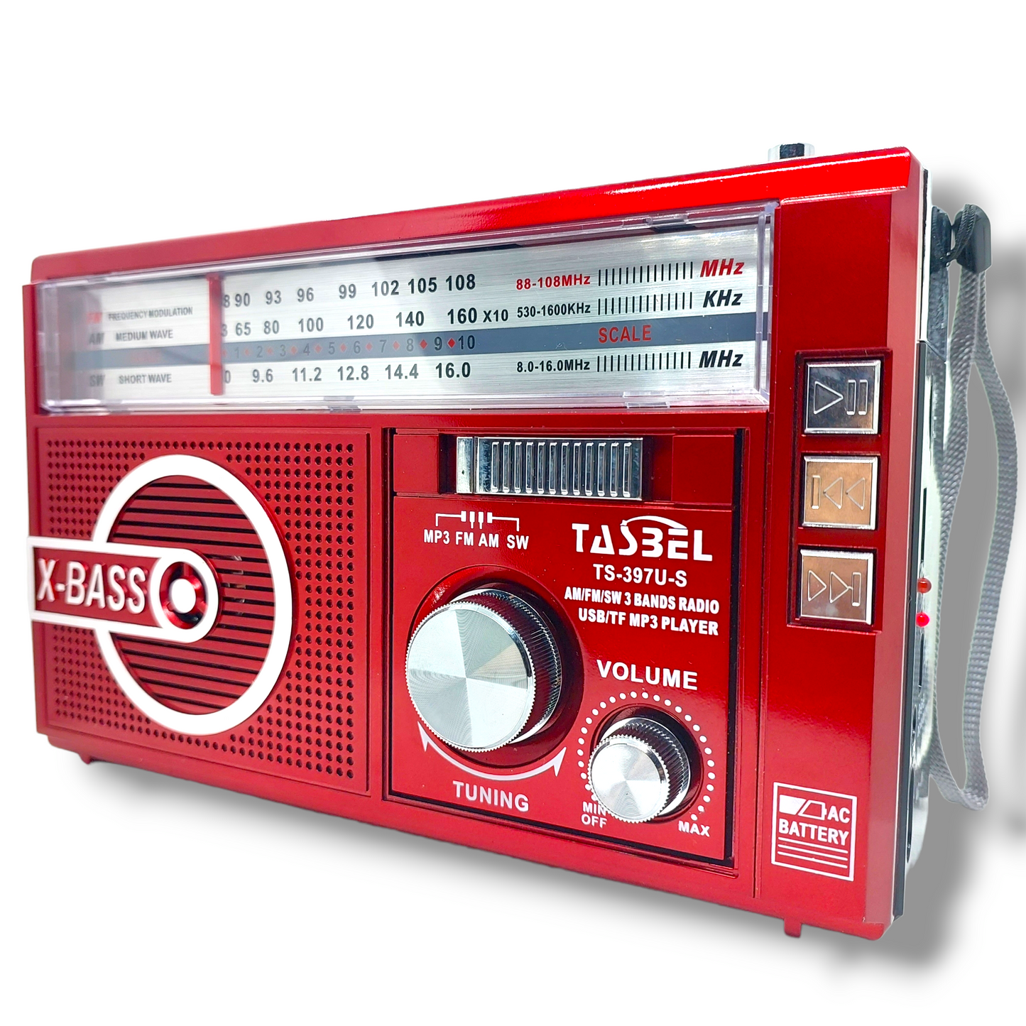 Radio Retro Solar Recargable AM/FM/SW MP3 MicroSD Roja