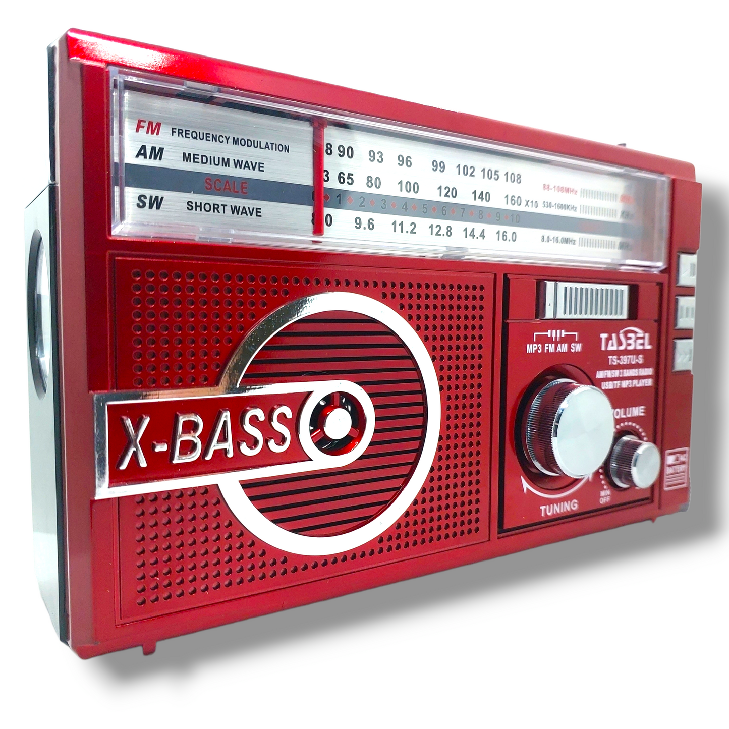 Radio Retro Solar Recargable AM/FM/SW MP3 MicroSD Roja