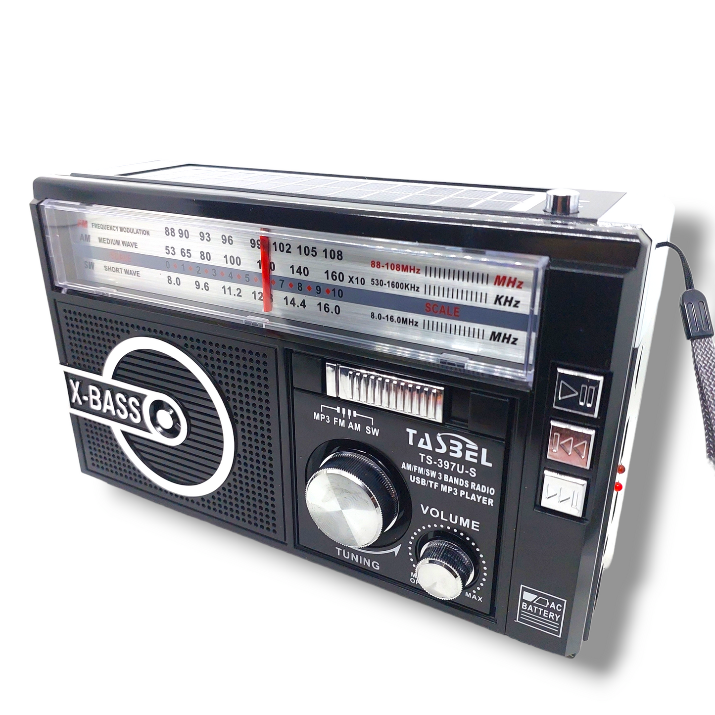 Radio Retro Solar Recargable AM/FM/SW MP3 MicroSD Negra