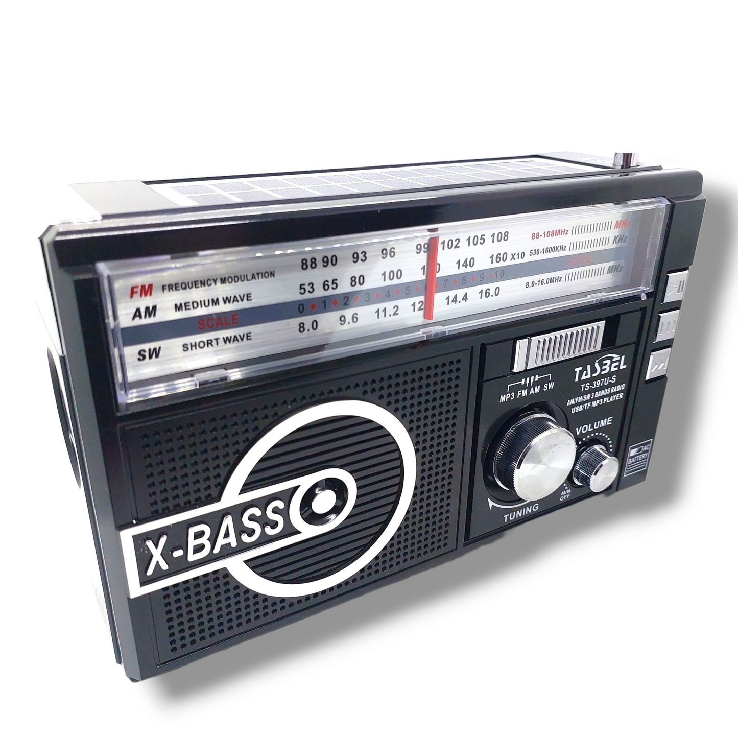 Radio Retro Solar Recargable AM/FM/SW MP3 MicroSD Negra