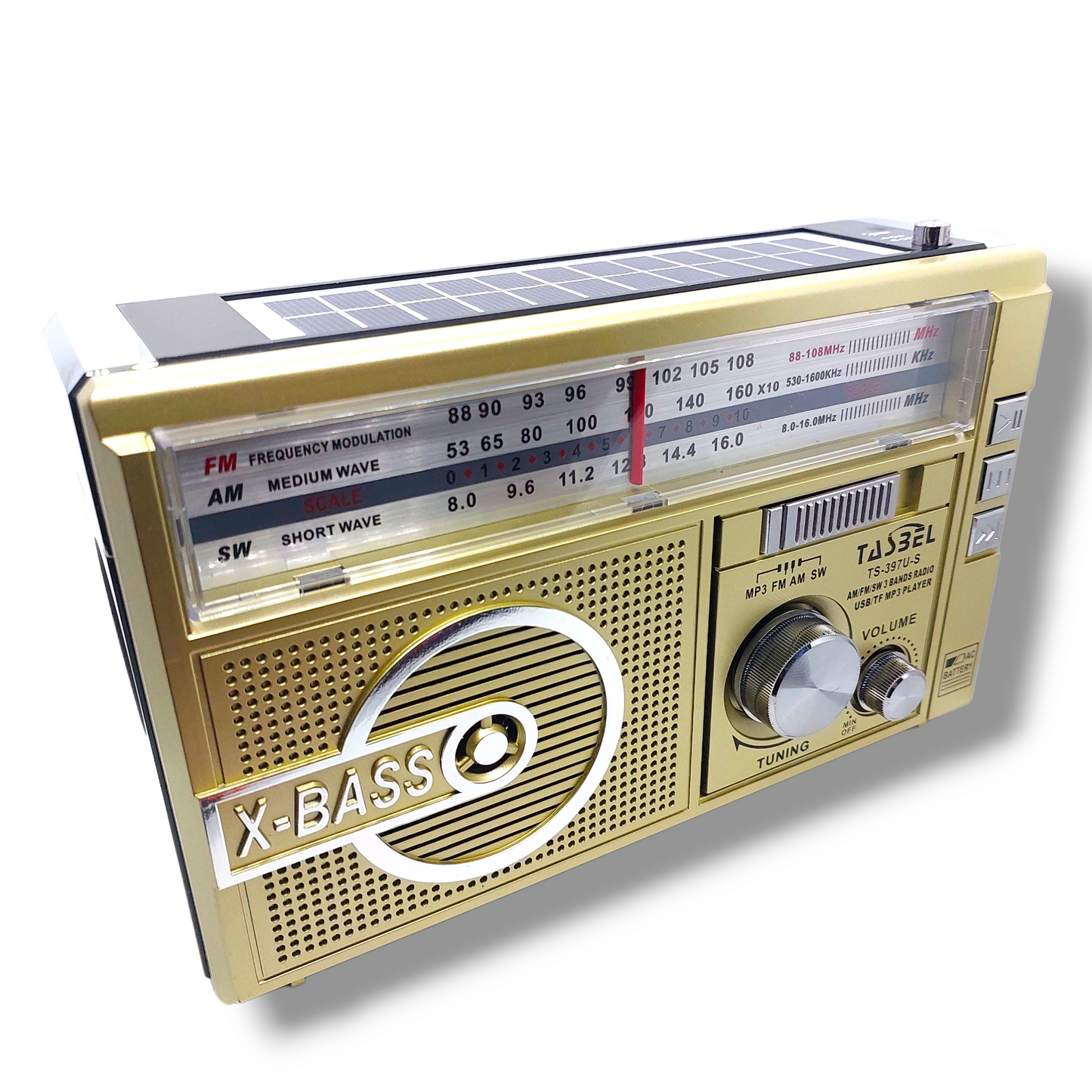 Radio Retro Solar Recargable AM/FM/SW MP3 MicroSD Amarilla