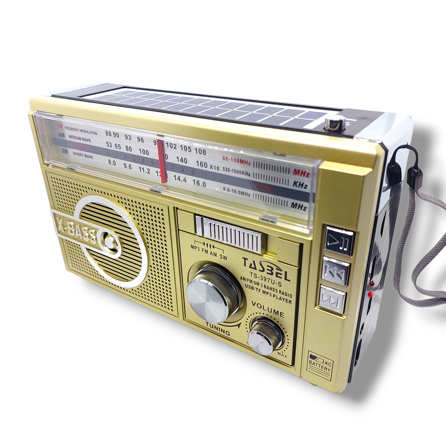Radio Retro Solar Recargable AM/FM/SW MP3 MicroSD Amarilla