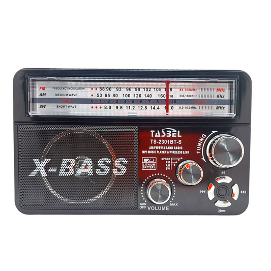Radio Retro Solar BT USB Recargable AM/FM/SW + Linterna Negra
