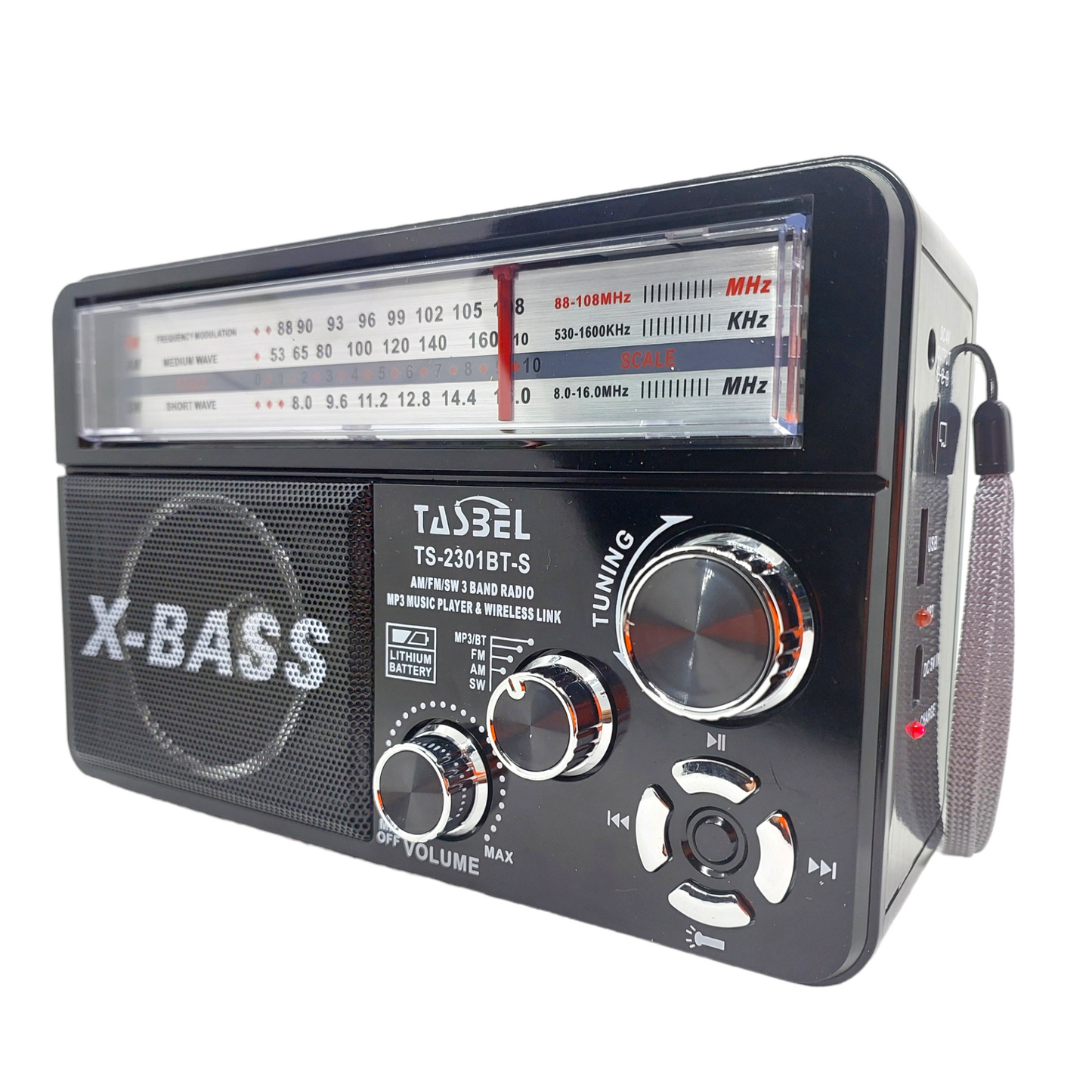 Radio Retro Solar BT USB Recargable AM/FM/SW + Linterna Negra