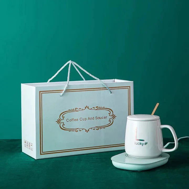 Taza C/ Calentador Eléctrico + Cuchara y Caja Blanca