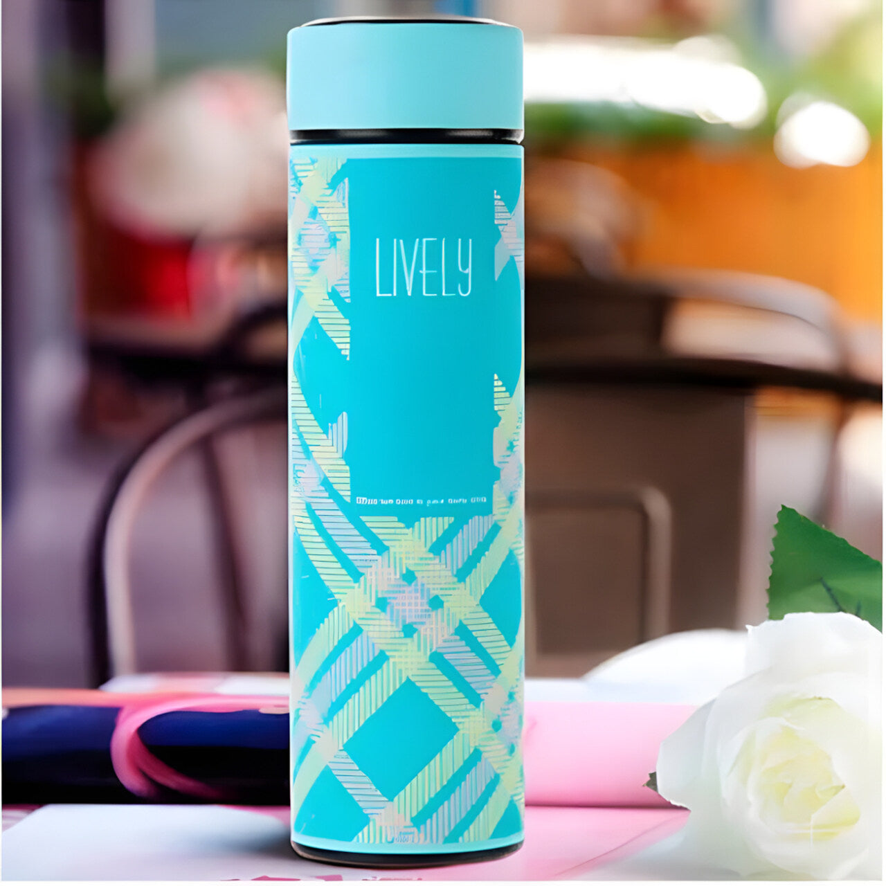 Termo Acero 500ml C/ Pantalla Led Frío/Calor Celeste