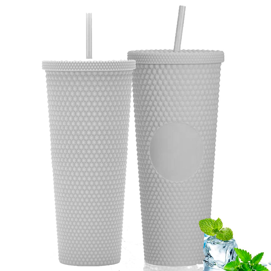 Pack 2 Vasos Tipo Starbucks 700+1000ml Bombilla Blanco