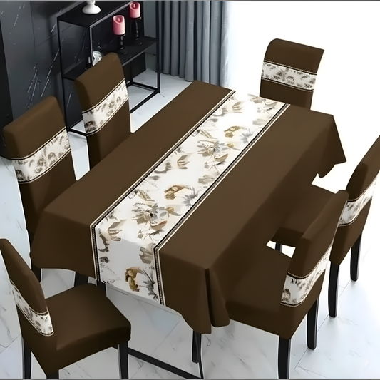 Set Mantel y 6 Fundas Sillas Pack 7 Pzas Elegante Cafe