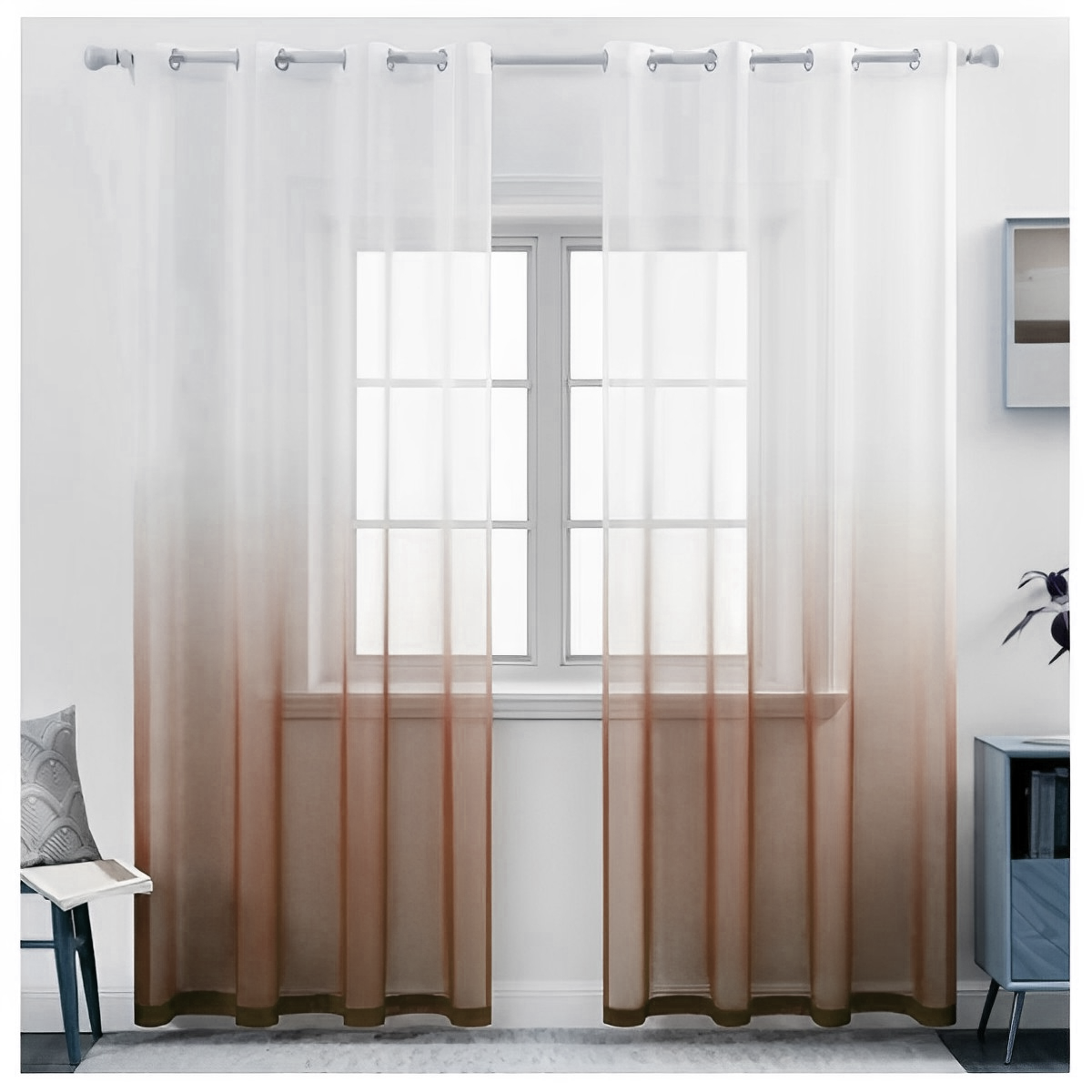 Visillo Cortina Degradé 2 Paños 150x230cm Argolla Cafe