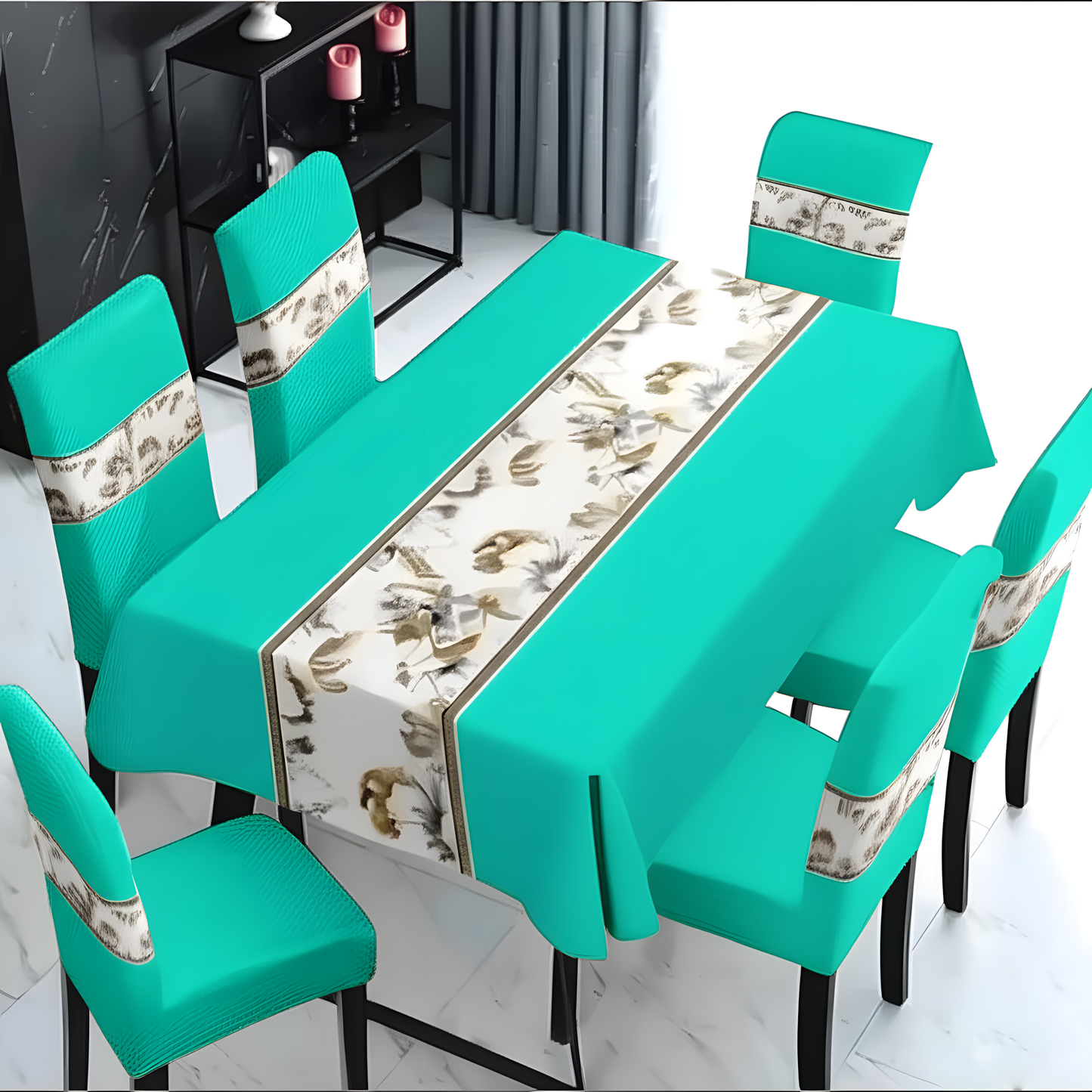 Set Mantel y 6 Fundas Sillas Pack 7 Pzas Elegante Calipso