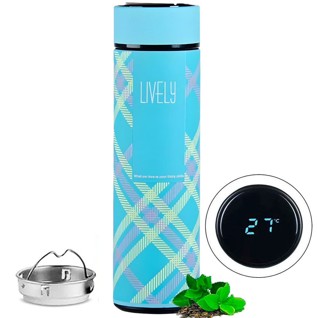 Termo Acero 500ml C/ Pantalla Led Frío/Calor Celeste