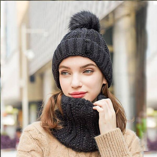 Set Gorro Lana Pompón + Cuello Chiporro Invierno