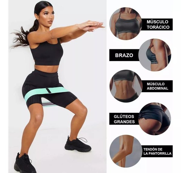 Set Kit 3 Bandas Elásticas Tela Antideslizante Fitness