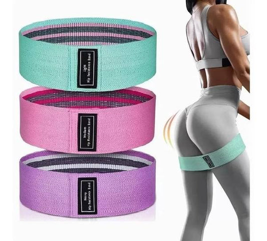 Set Kit 3 Bandas Elásticas Tela Antideslizante Fitness