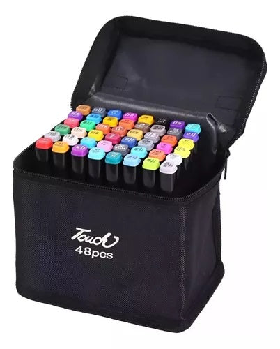 Set 48 Marcadores Doble Punta Con Estuche Plumones Artístico