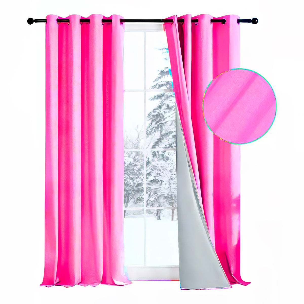 Cortina BlackOut 100% Térmica 2 Paños Engomada Fucsia