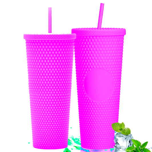 Pack 2 Vasos Tipo Starbucks 700+1000ml Bombilla Fucsia