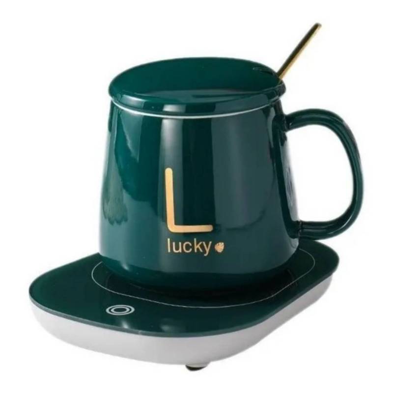 Taza C/ Calentador Eléctrico + Cuchara y Caja Verde