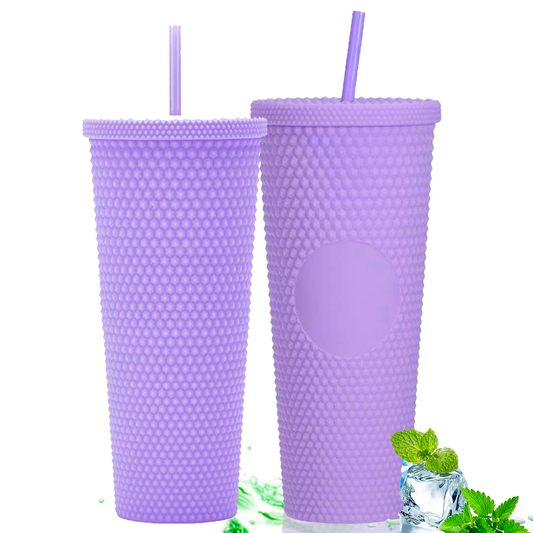 Pack 2 Vasos Tipo Starbucks 700+1000ml Bombilla Morado