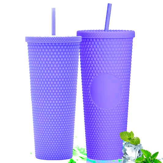 Pack 2 Vasos Tipo Starbucks 700+1000ml Bombilla Morado
