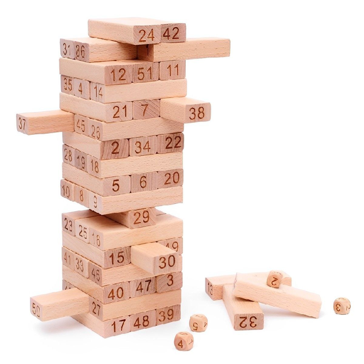Jenga Madera 54 Piezas Juego Destreza Habilidad + 4 Dados