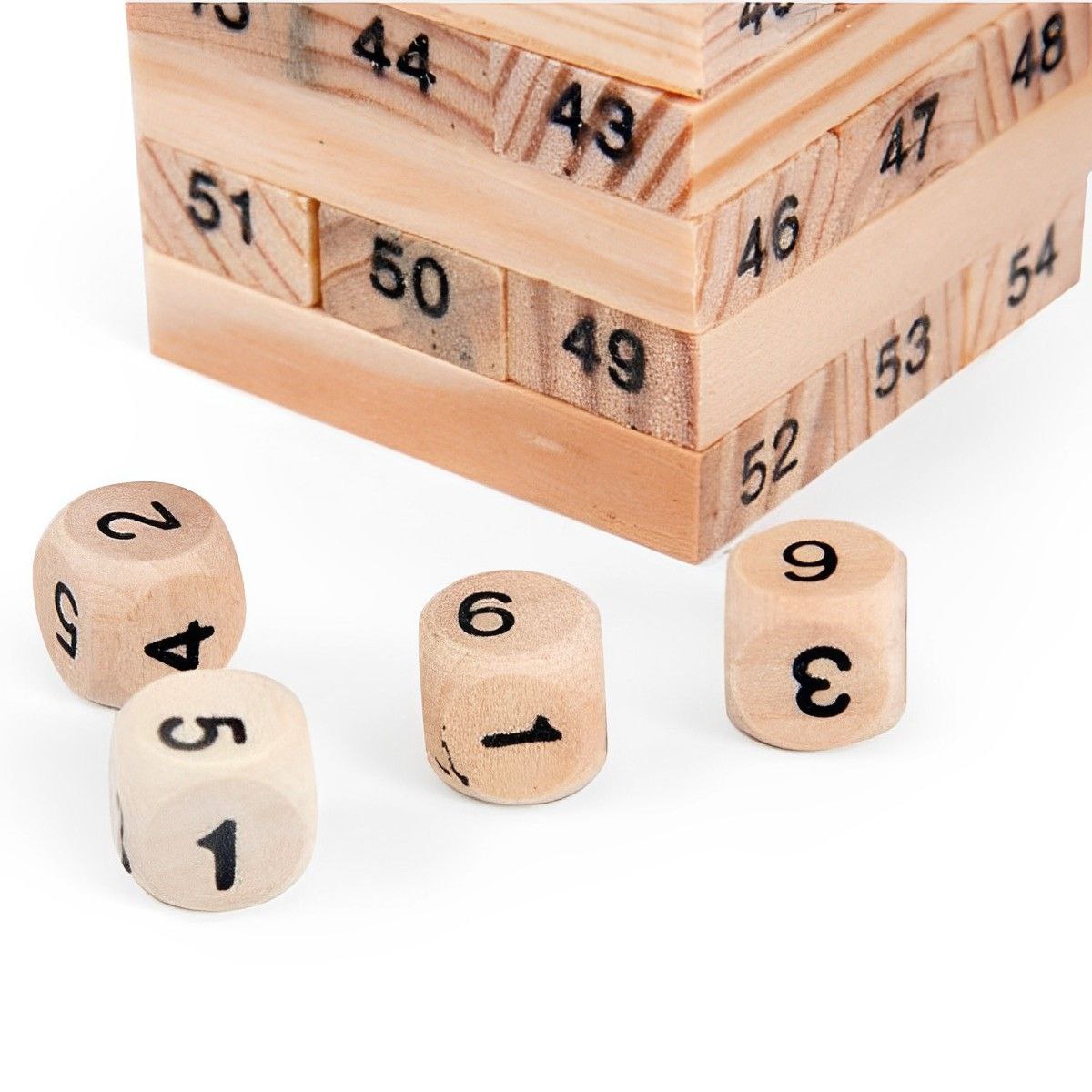 Jenga Madera 54 Piezas Juego Destreza Habilidad + 4 Dados