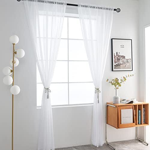 Visillo Velo Liso Blanco 130x210cm 2 Paños