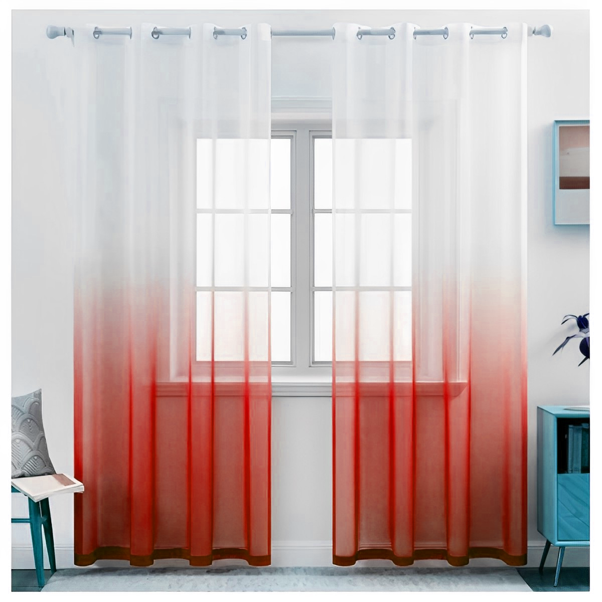 Visillo Cortina Degradé 2 Paños 150x230cm Argolla Sandia