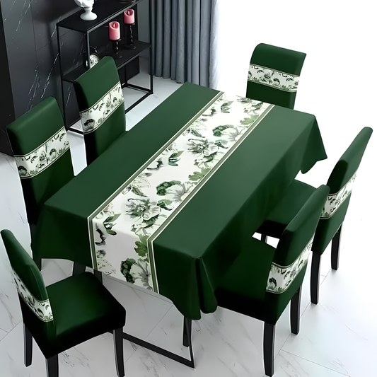 Set Mantel y 6 Fundas Sillas Pack 7 Pzas Elegante Verde