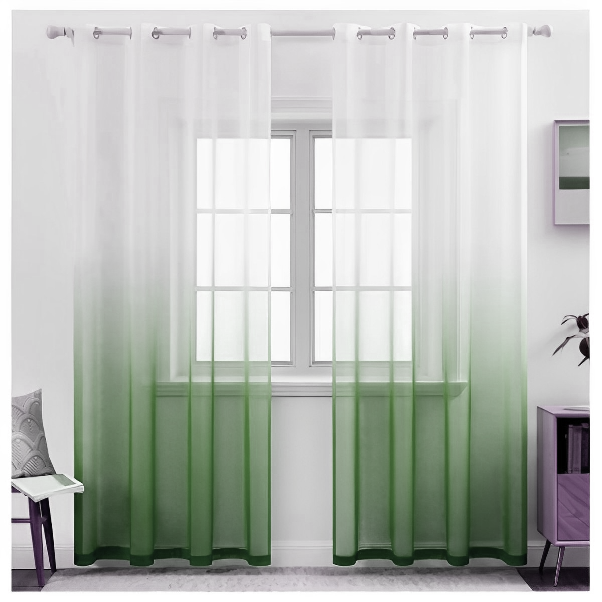 Visillo Cortina Degradé 2 Paños 150x230cm Argolla Verde