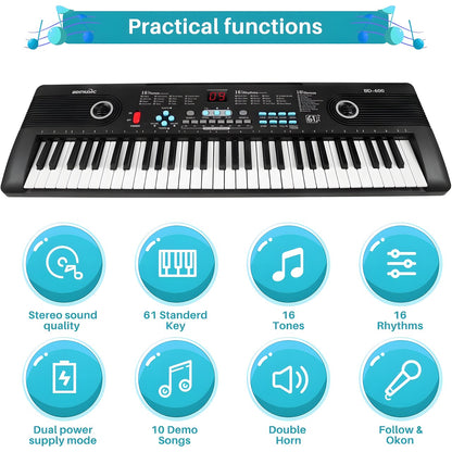 Teclado piano electrónico 61 teclas con micrófono