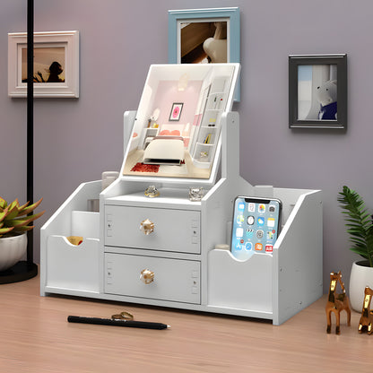 Organizador Maquillaje Multifuncional Espejo Cajón Cuadrado