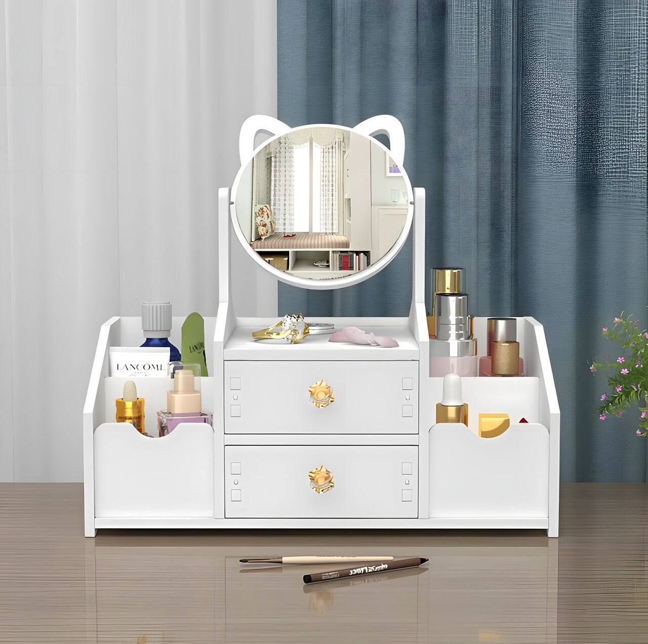 Organizador Maquillaje Multifuncional Espejo Cajón Gatito