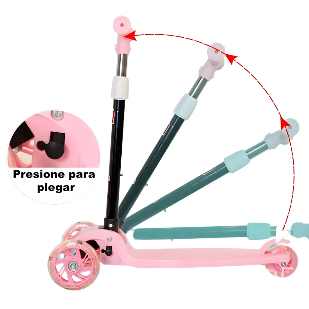 Scooter Monopatín Niños Regulable Luces LED Freno Cafe