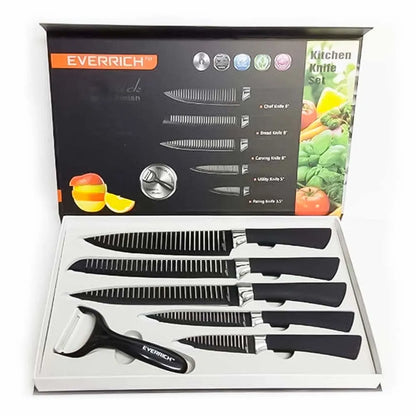 Set Juego De Cuchillos Anti Deslizantes 6 piezas Cocina pelador Negros