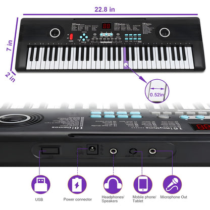 Teclado piano electrónico 61 teclas con micrófono